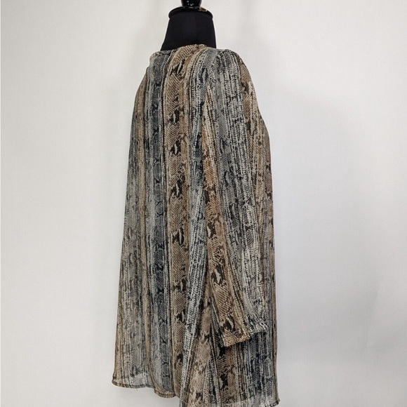 LIz Claiborne Chiffon V-Neck Long Sleeve Striped Tunic Top - Picture 6 of 11